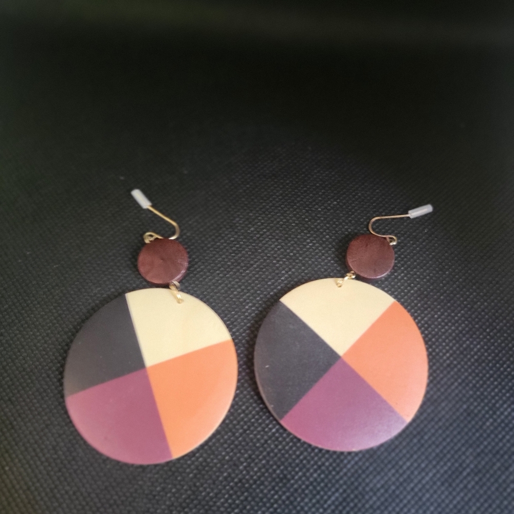 Large Multi-colored Wooden Dangle Earrings